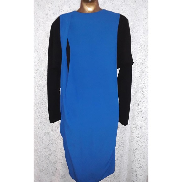 Balenciaga Sz 40 Vtg Draped Panel Colorblock Long Sleeve Dress Sz - Picture 4 of 8